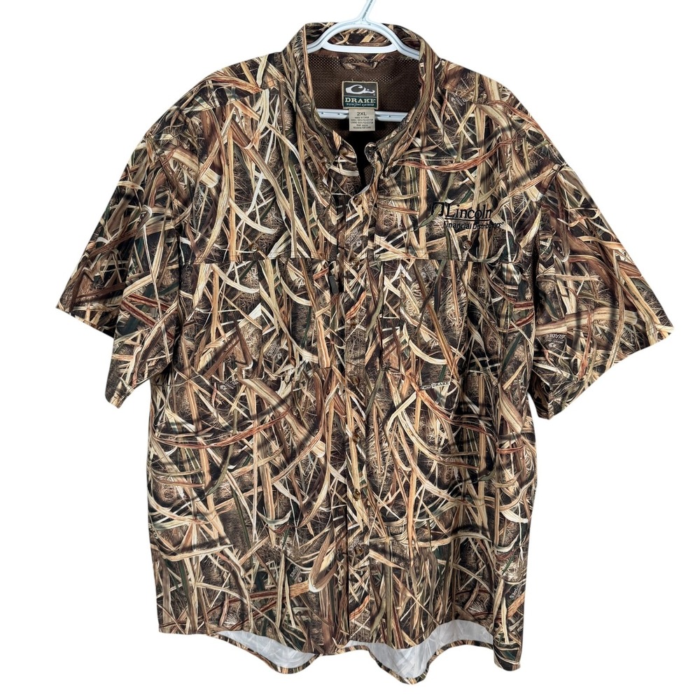 Drake Waterfowl Shirt Mens 2XL Camo Mossy Oak Shadow Grass Blades Vented S/S